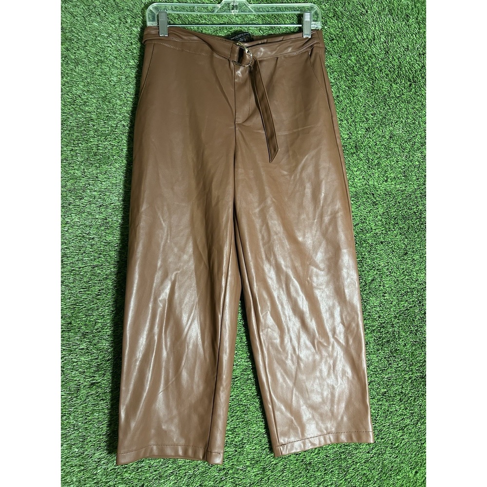 MARC‎ NEW YORK Women's Faux leather brown  Pull On High Rise pants Sz 4 NWOT